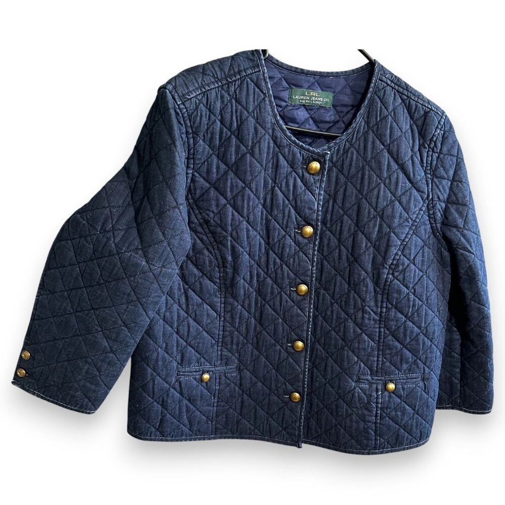 Ralph Lauren Quilted Jean Jacket in Navy with Gold Buttons